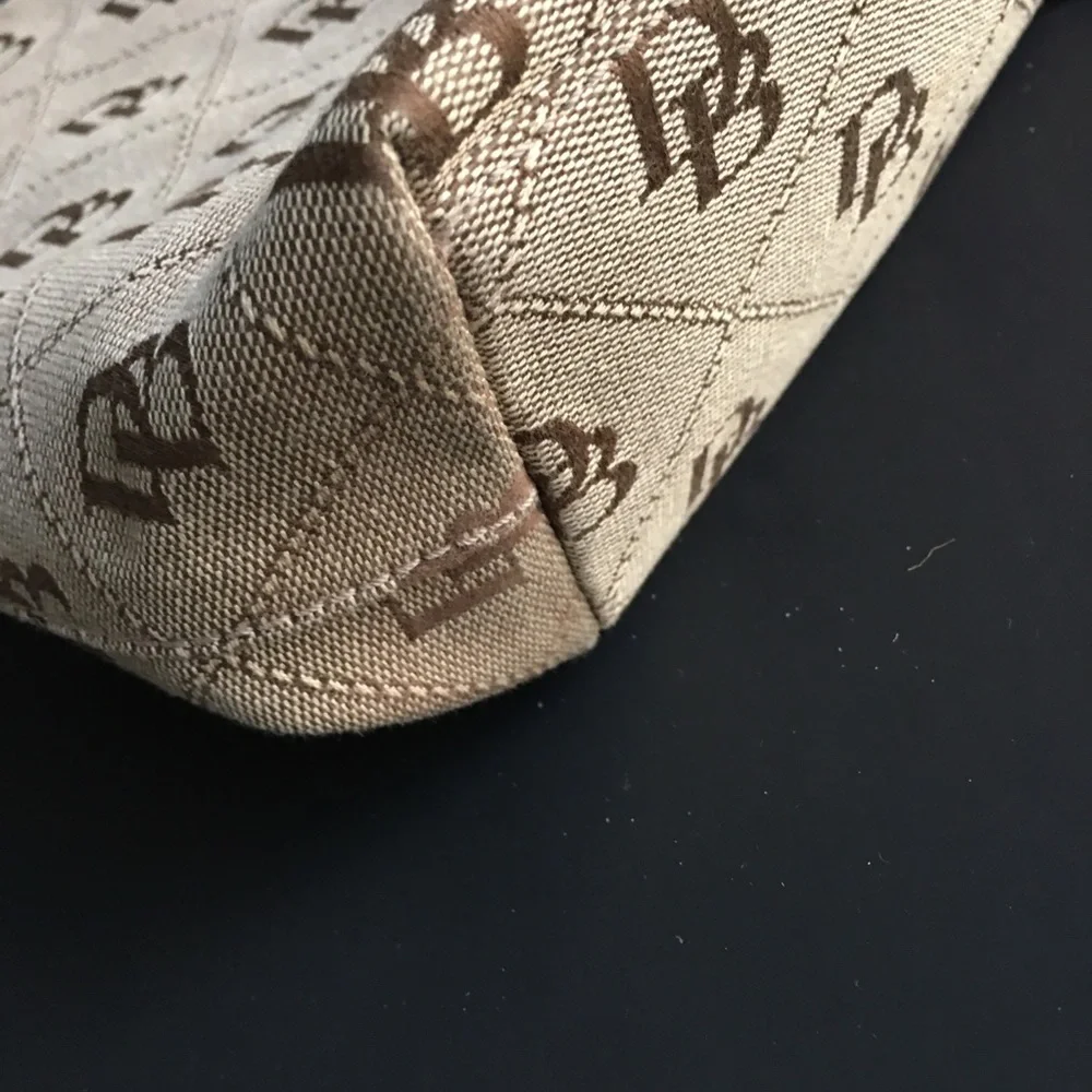 Dooney & Bourke Shoulder Hobo Handbag Purse Monogram Silver Lock Fabric Leather